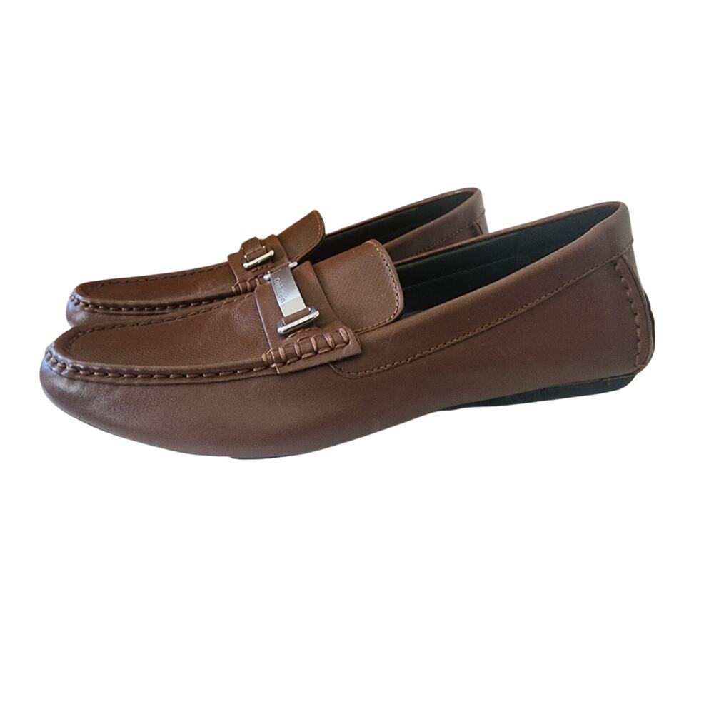 Calvin Klein Men's Maddox Brown Leather Loafers Size 10.5